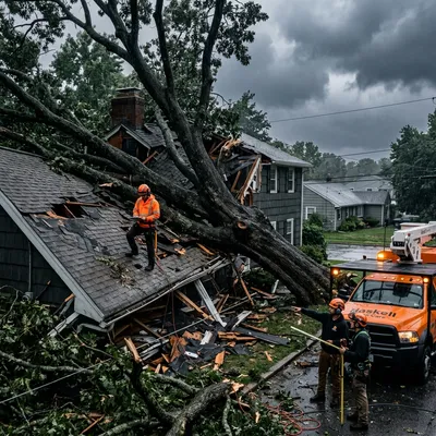 Emergency storm damage tree clearing operation
