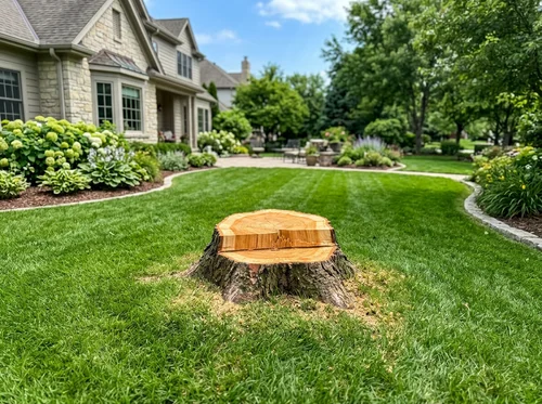 Complete physical tree stump and root mass removal